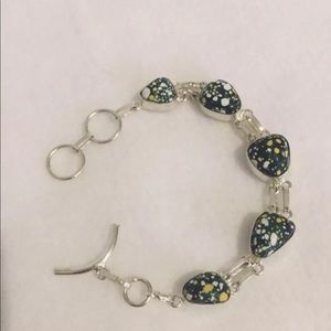 Green mosaic jasper silver bracelet